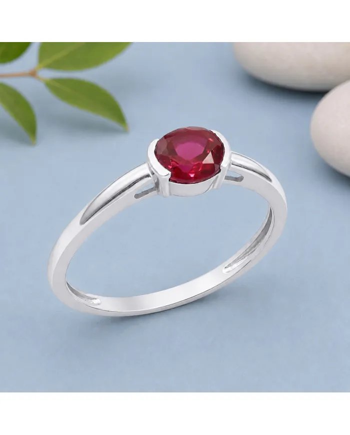 Ruby Ring 925 Sterling Silver Handmade Minimalist Round Gemstone