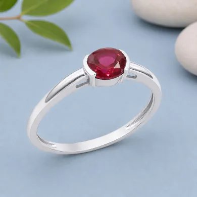 Ruby Ring 925 Sterling Silver Handmade Minimalist Round Gemstone