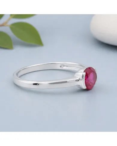 Ruby Ring 925 Sterling Silver Handmade Minimalist Round Gemstone