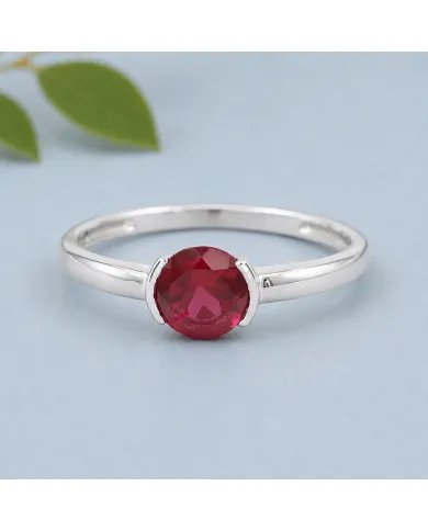 Ruby Ring 925 Sterling Silver Handmade Minimalist Round Gemstone