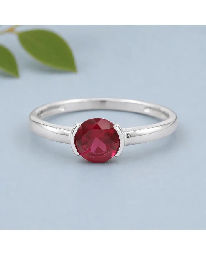 Ruby Ring 925 Sterling Silver Handmade Minimalist Round Gemstone
