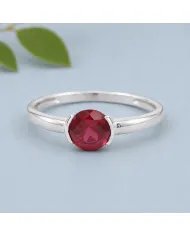 Ruby Ring 925 Sterling Silver Handmade Minimalist Round Gemstone
