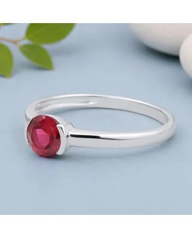 Ruby Ring 925 Sterling Silver Handmade Minimalist Round Gemstone