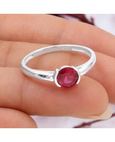 Ruby Ring 925 Sterling Silver Handmade Minimalist Round Gemstone