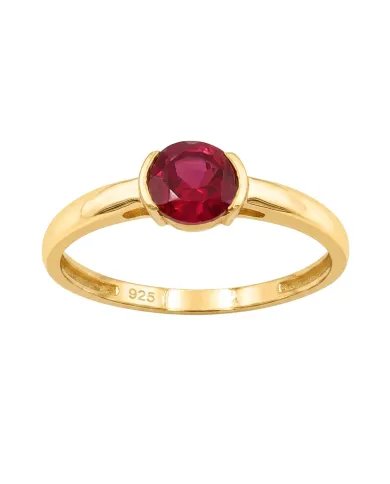 Ruby Ring Gold Plated 925 Silver Handmade Minimalist Round Gemstone