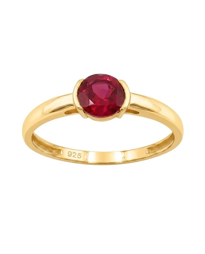 Ruby Ring Gold Plated 925 Silver Handmade Minimalist Round Gemstone
