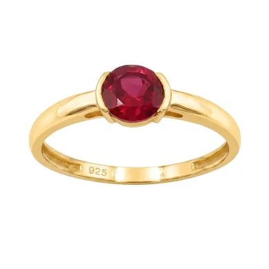 Ruby Ring Gold Plated 925 Silver Handmade Minimalist Round Gemstone