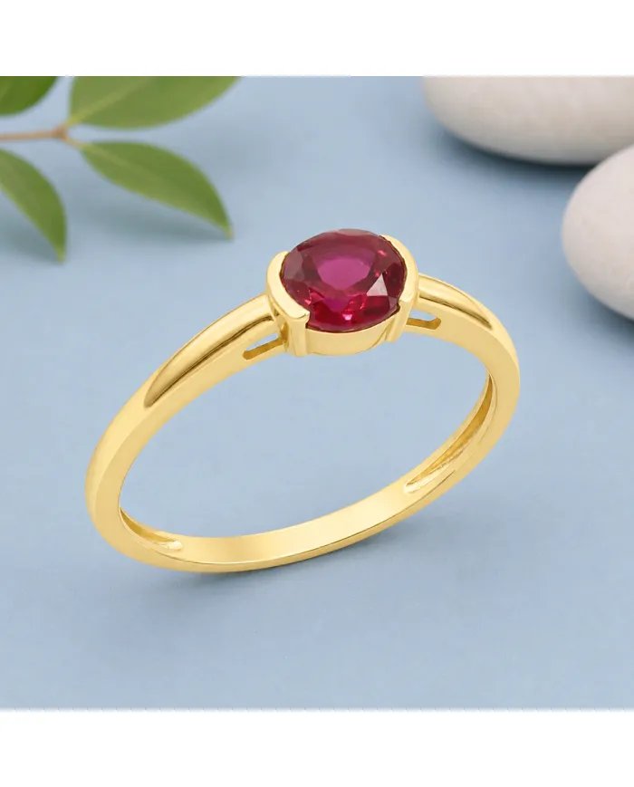 Ruby Ring Gold Plated 925 Silver Handmade Minimalist Round Gemstone