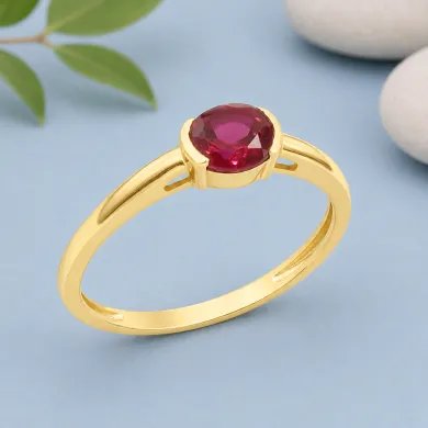 Ruby Ring Gold Plated 925 Silver Handmade Minimalist Round Gemstone