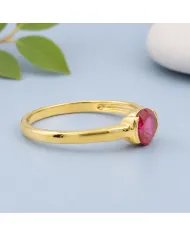 Ruby Ring Gold Plated 925 Silver Handmade Minimalist Round Gemstone