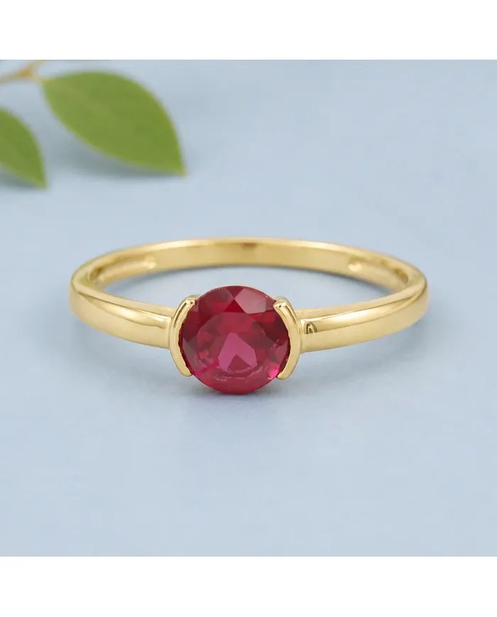 Ruby Ring Gold Plated 925 Silver Handmade Minimalist Round Gemstone