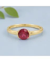 Ruby Ring Gold Plated 925 Silver Handmade Minimalist Round Gemstone