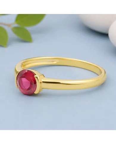 Ruby Ring Gold Plated 925 Silver Handmade Minimalist Round Gemstone