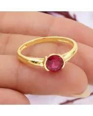Ruby Ring Gold Plated 925 Silver Handmade Minimalist Round Gemstone