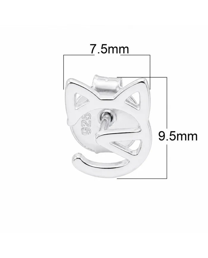 925 Sterling Silver Cat Stud Earrings – Handmade Mini Jewelry