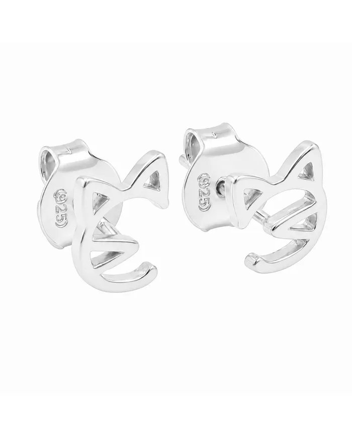 925 Sterling Silver Cat Stud Earrings – Handmade Mini Jewelry