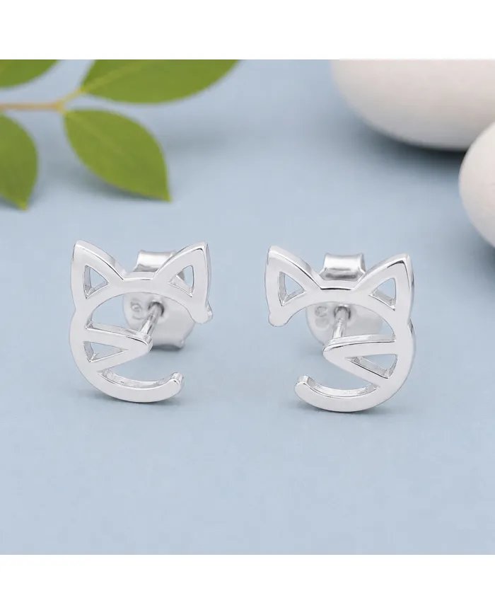 925 Sterling Silver Cat Stud Earrings – Handmade Mini Jewelry