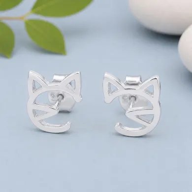 925 Sterling Silver Cat Stud Earrings – Handmade Mini Jewelry