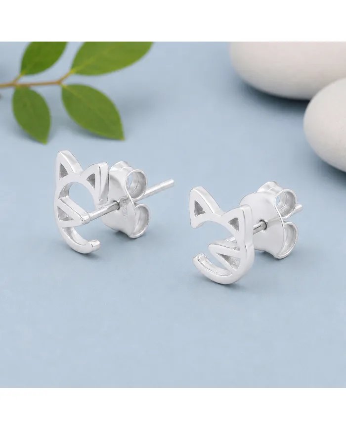 925 Sterling Silver Cat Stud Earrings – Handmade Mini Jewelry