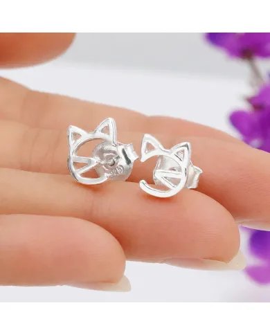 925 Sterling Silver Cat Stud Earrings – Handmade Mini Jewelry