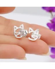 925 Sterling Silver Cat Stud Earrings – Handmade Mini Jewelry