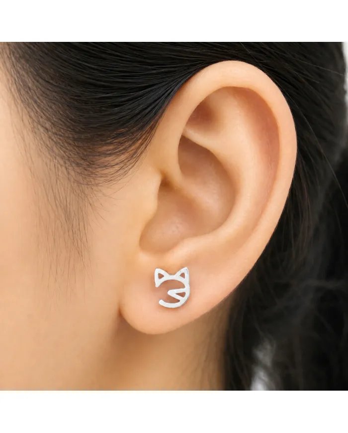 925 Sterling Silver Cat Stud Earrings – Handmade Mini Jewelry