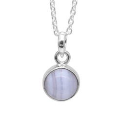 Blue Lace Agate Pendant, 925 Sterling Silver Pendant, Round Shape Pendant, Pendant with Chain, Genuine Gemstone Necklace for Her