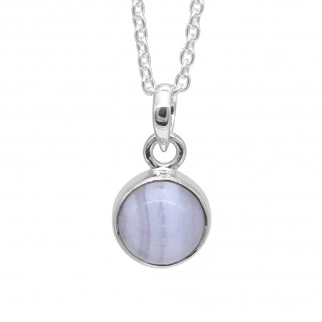 Blue Lace Agate Pendant, 925 Sterling Silver Pendant, Round Shape Pendant, Pendant with Chain, Genuine Gemstone Necklace for Her