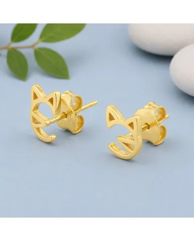 18K Gold Plated 925 Silver Cat Stud Earrings – Handmade Mini Jewelry