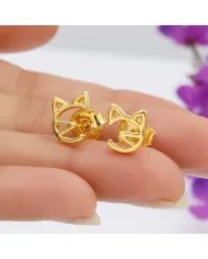18K Gold Plated 925 Silver Cat Stud Earrings – Handmade Mini Jewelry