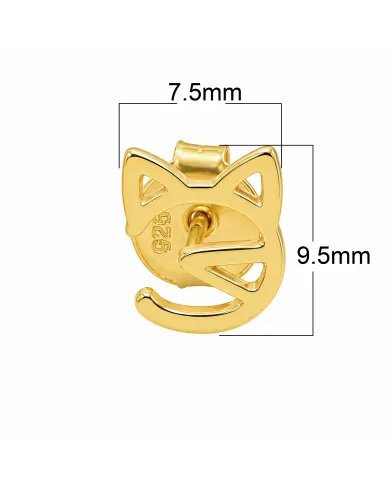 18K Gold Plated 925 Silver Cat Stud Earrings – Handmade Mini Jewelry