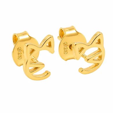 18K Gold Plated 925 Silver Cat Stud Earrings – Handmade Mini Jewelry