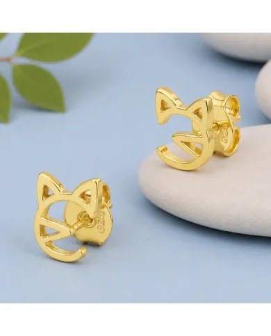 18K Gold Plated 925 Silver Cat Stud Earrings – Handmade Mini Jewelry