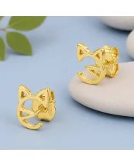 18K Gold Plated 925 Silver Cat Stud Earrings – Handmade Mini Jewelry