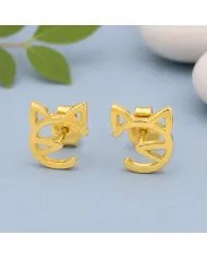 18K Gold Plated 925 Silver Cat Stud Earrings – Handmade Mini Jewelry