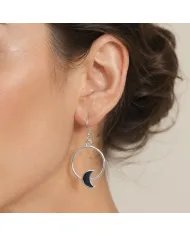Black Onyx Moon Shaped Dangle Earrings in 925 Sterling Silver