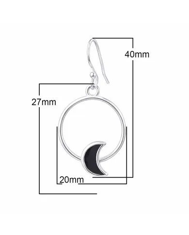 Black Onyx Moon Shaped Dangle Earrings in 925 Sterling Silver