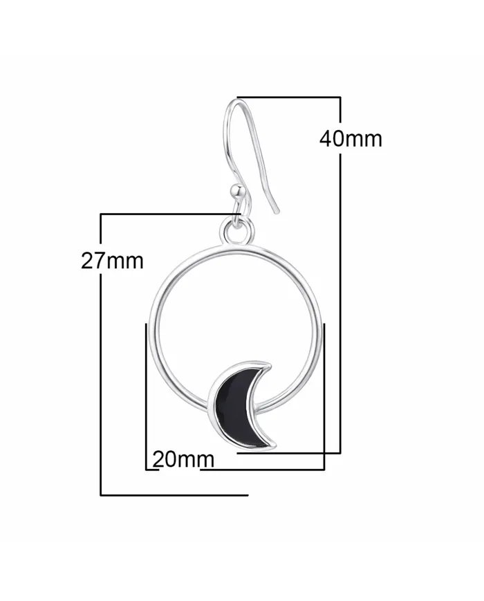 Black Onyx Moon Shaped Dangle Earrings in 925 Sterling Silver
