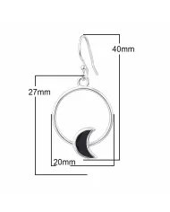 Black Onyx Moon Shaped Dangle Earrings in 925 Sterling Silver