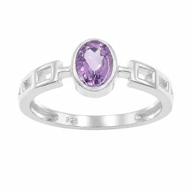 Amethyst Oval Cut Ring in 925 Sterling Silver Handmade Minimalist Band