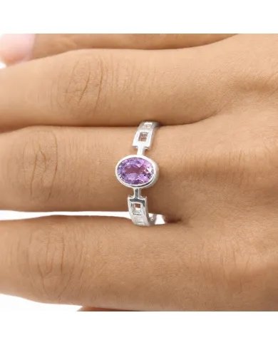 Amethyst Oval Cut Ring in 925 Sterling Silver Handmade Minimalist Band