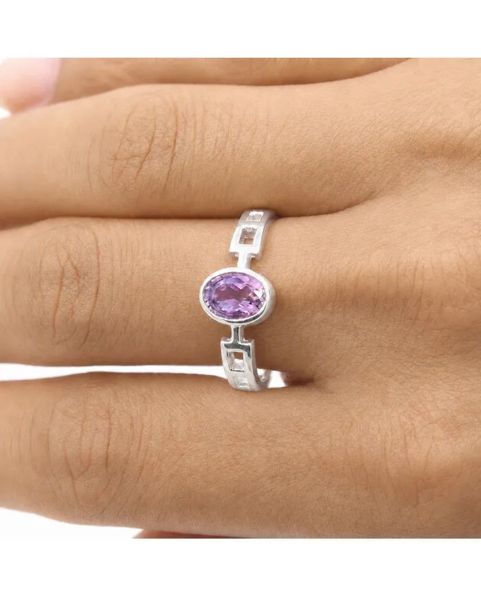 Amethyst Oval Cut Ring in 925 Sterling Silver Handmade Minimalist Band