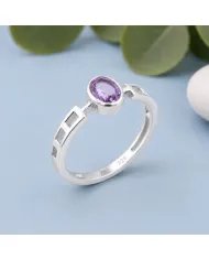 Amethyst Oval Cut Ring in 925 Sterling Silver Handmade Minimalist Band