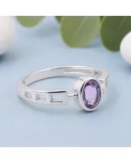 Amethyst Oval Cut Ring in 925 Sterling Silver Handmade Minimalist Band