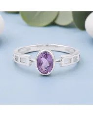 Amethyst Oval Cut Ring in 925 Sterling Silver Handmade Minimalist Band
