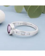 Amethyst Oval Cut Ring in 925 Sterling Silver Handmade Minimalist Band