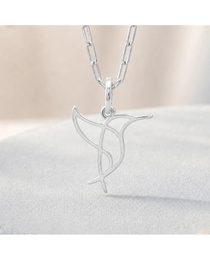 Hummingbird Pendant in 925 Sterling Silver Handmade Cute Charm