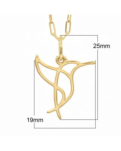 Hummingbird Pendant - Gold Plated 925 Silver Handmade Cute Charm