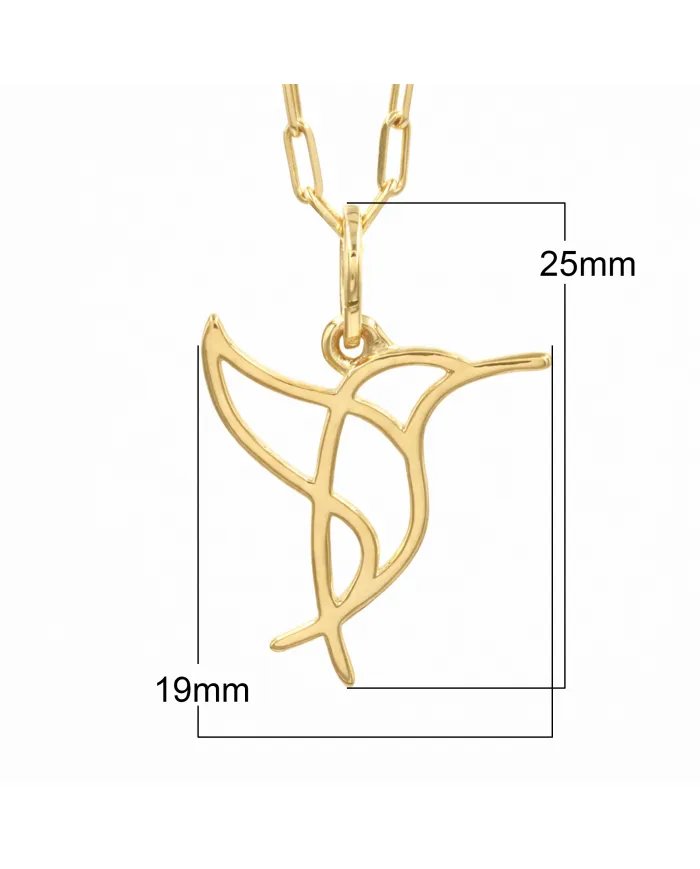 Hummingbird Pendant - Gold Plated 925 Silver Handmade Cute Charm