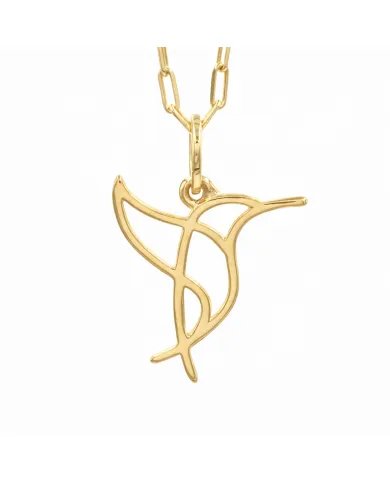 Hummingbird Pendant - Gold Plated 925 Silver Handmade Cute Charm